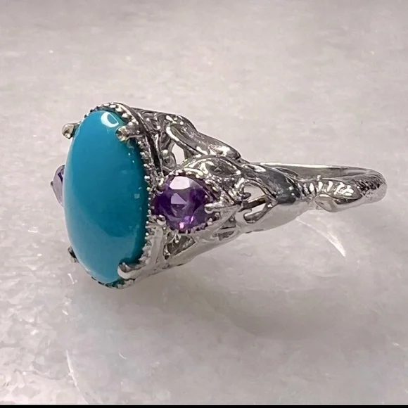 Arizona Sleeping Beauty Turquoise AmethystElephant Head Sterling Silve…